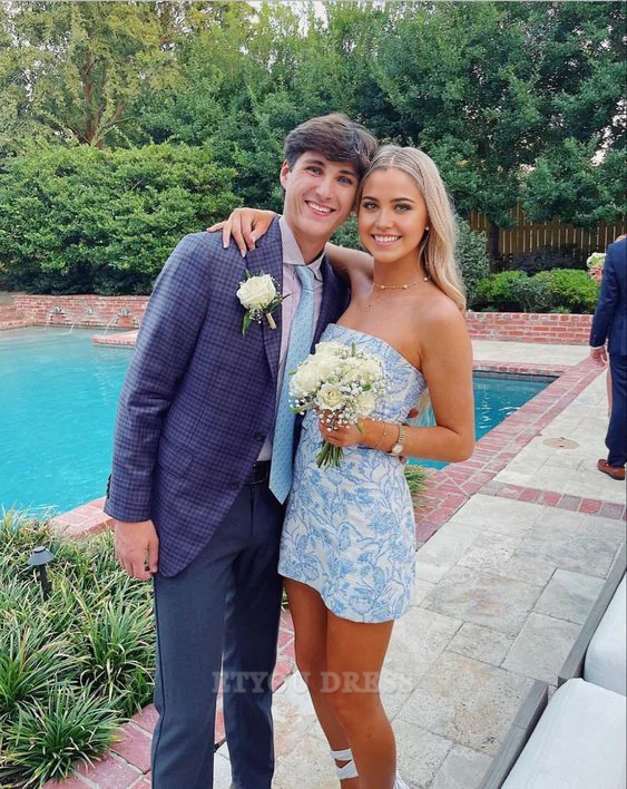 Sheath Strapless Blue Homecoming Dress formal dresses Bridesmaid Dresses evening gown Prom Dress